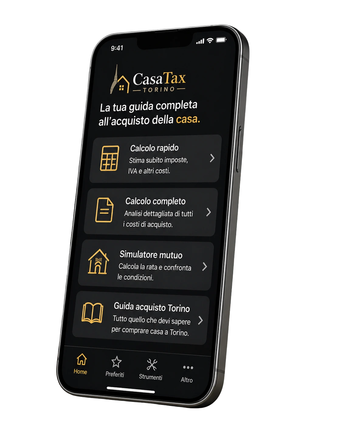 Anteprima dell'app CasaTax Torino su smartphone